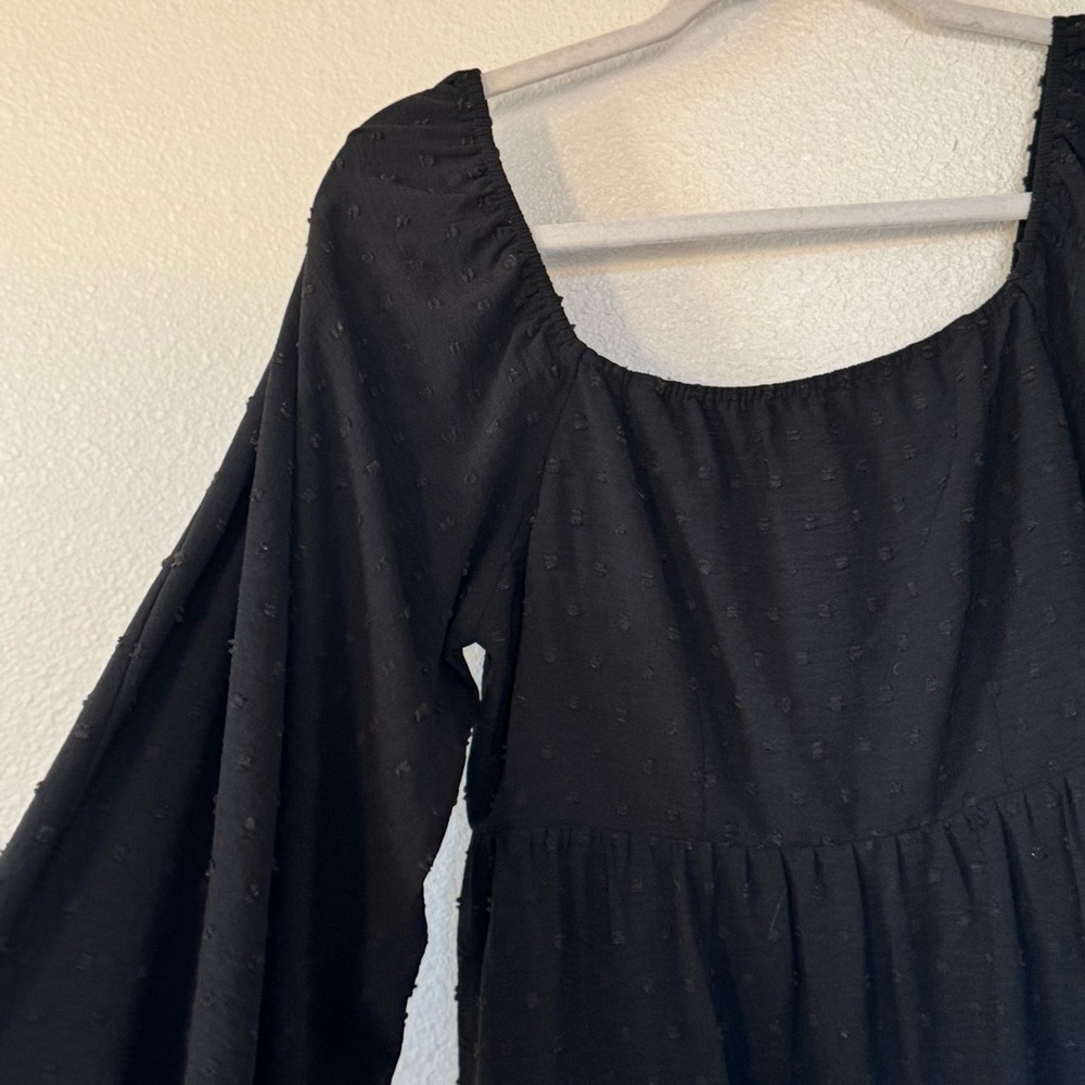 Hyfve Black Puff Sleeve Midi Dress Square Neck On Off Shoulder M - Picture 3 of 11